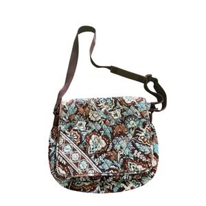 Vera Bradley Quilted Messenger Bag Java Blue Floral Paisley Crossbody
